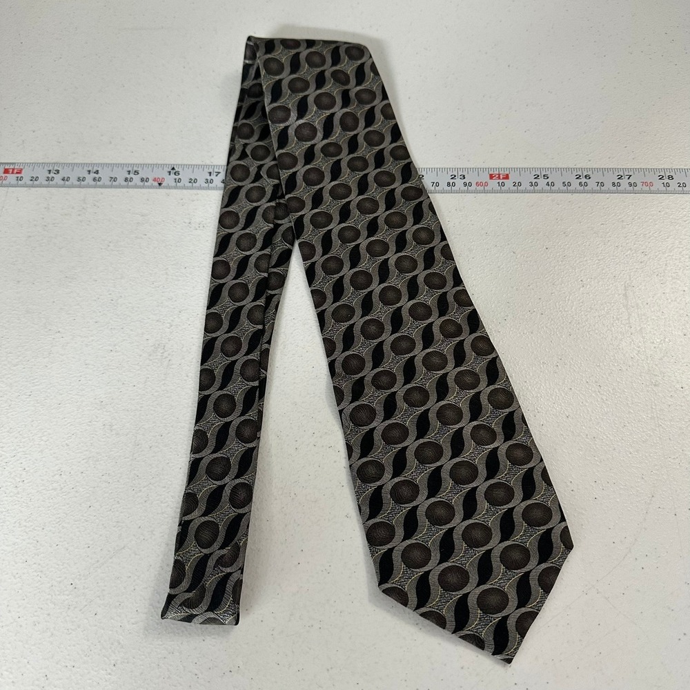 Mens Silk Tie Necktie Grey Black Geometric Abstract Woven Made in USA MCM